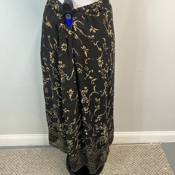 Sag Harbor Skirt size Large Black Brown Floral Sheer Long A Line Pleated Modest - Picture 10 of 11